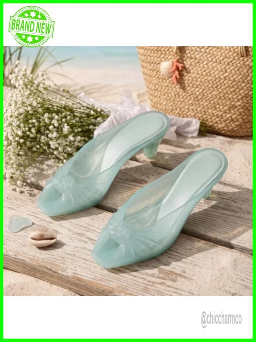 Women's Kitten Heel Slip On PVC Jelly Sandals Peep Toe Bow Slide Summer Shoes